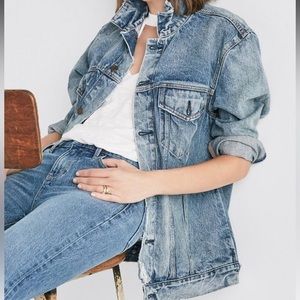 LUCKY BRAND oversized denim jean jacket trucker jacket distressed brand new NWT